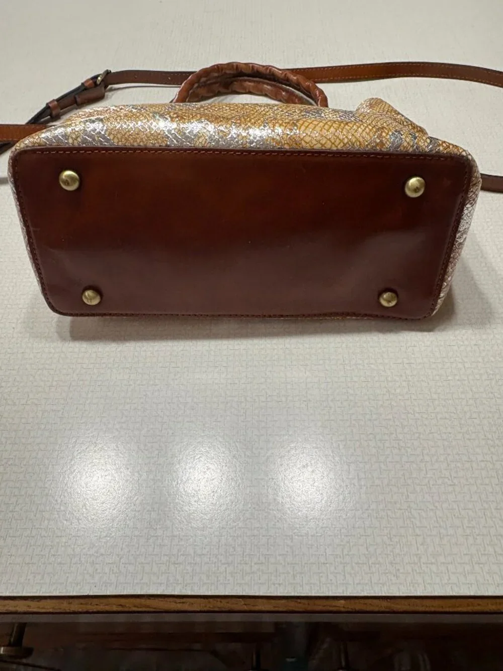 Like New Patricia Nash Satchel/Crossbody in Metallic Python Tan